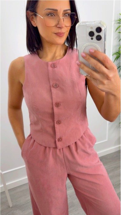 chaleco rosa cuello redondo