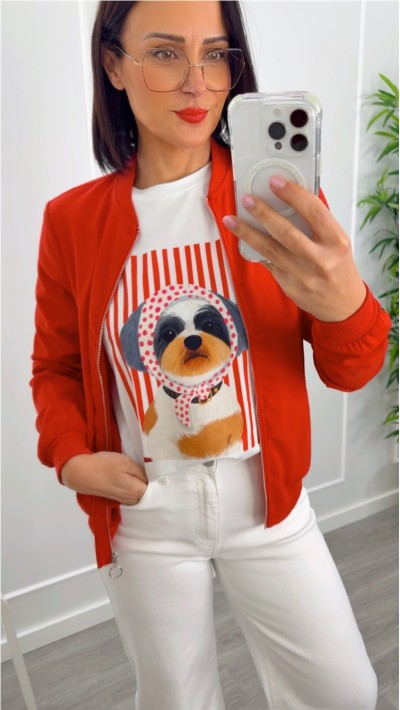 camiseta rayas rojos con perrito