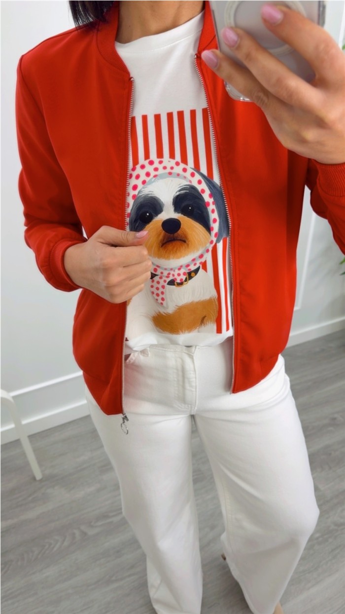 camiseta rayas rojos con perrito