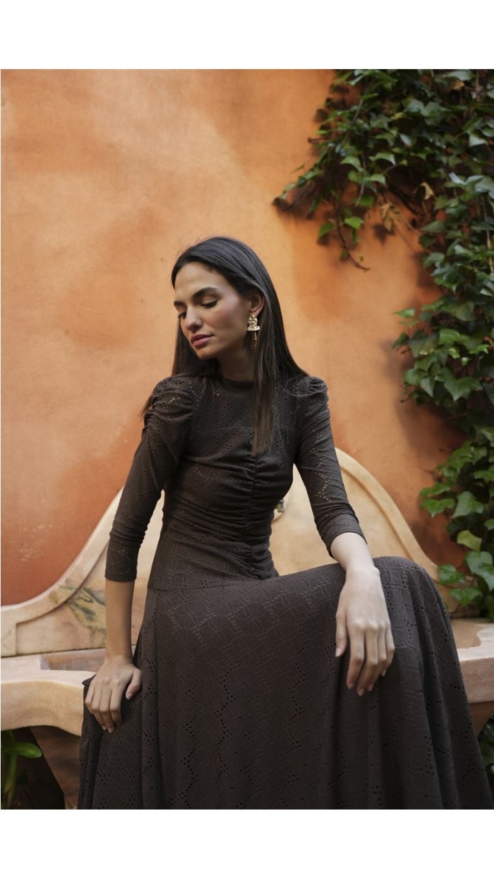 vestido clara punto calado marrón choco