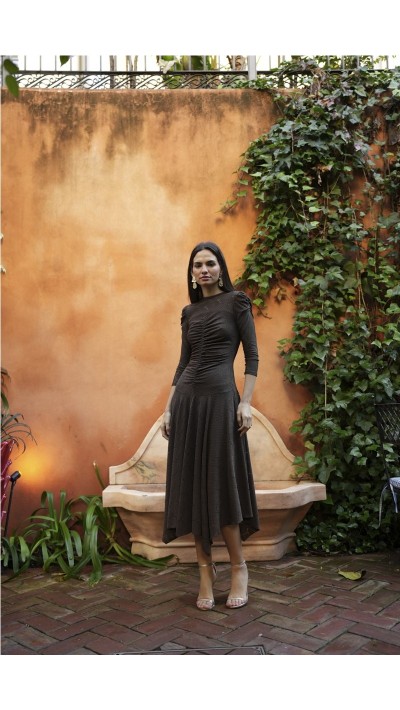 vestido clara punto calado marrón choco