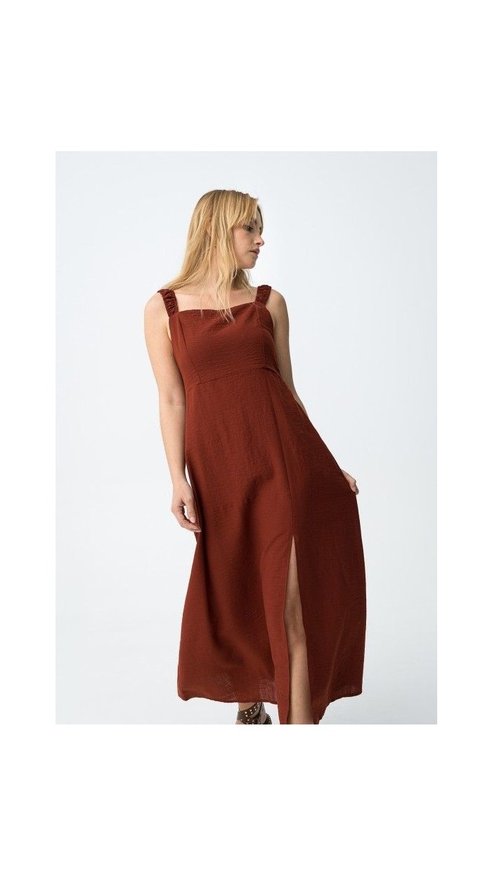 vestido olinda lino escote cuadrado tira ancha