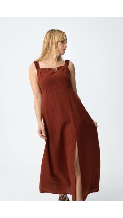 vestido olinda lino escote cuadrado tira ancha