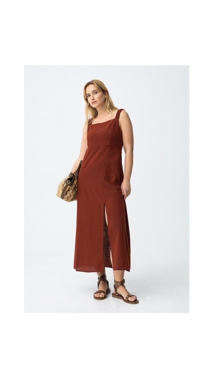 vestido olinda lino escote cuadrado tira ancha