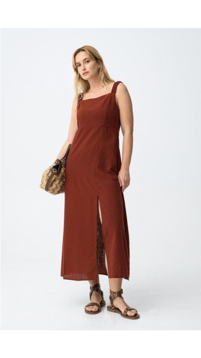 vestido olinda lino escote cuadrado tira ancha