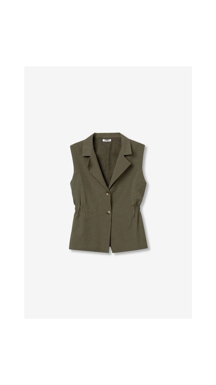 chaleco erva lino entallado en cintura