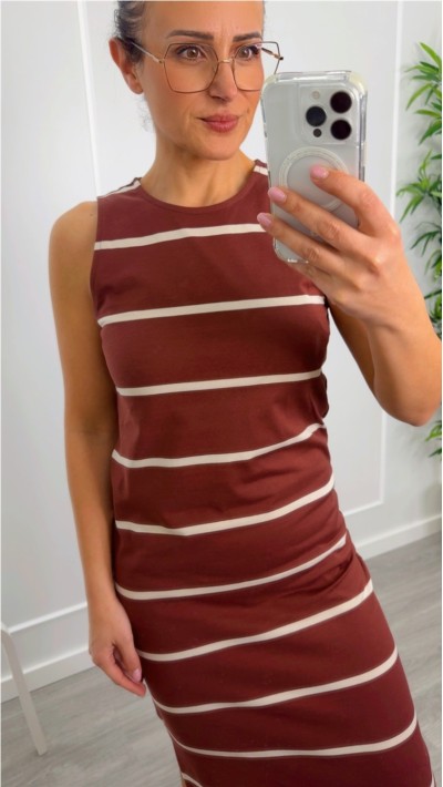 VESTIDO RESTO  ALGODÓN RAYAS FONDO BURDEOS Y AZUL MARINO