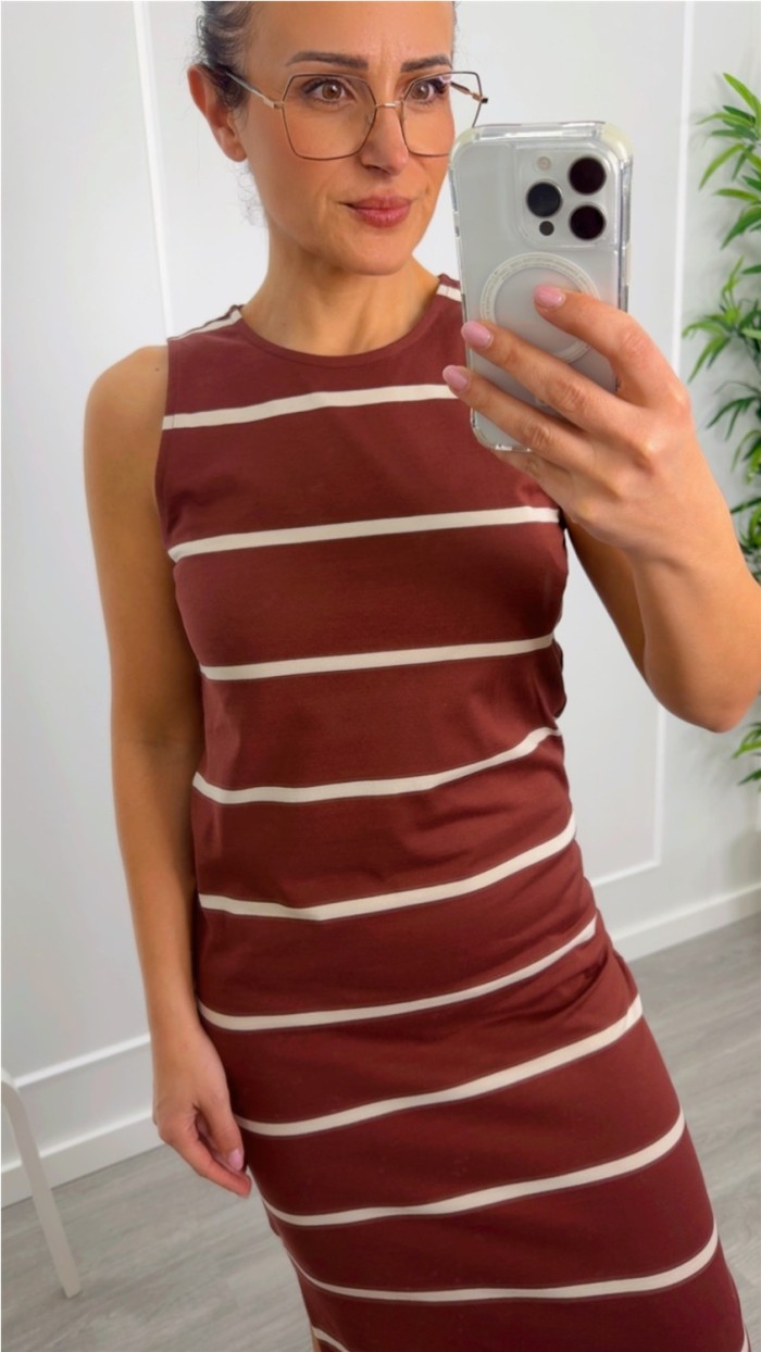 VESTIDO RESTO  ALGODÓN RAYAS FONDO BURDEOS Y AZUL MARINO
