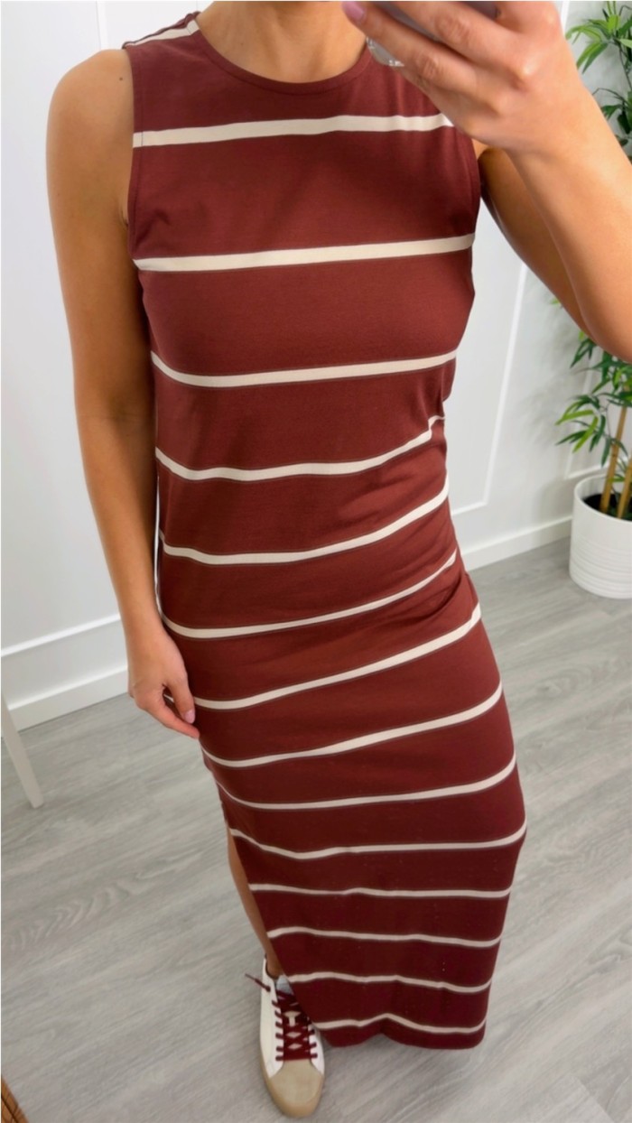 VESTIDO RESTO  ALGODÓN RAYAS FONDO BURDEOS Y AZUL MARINO