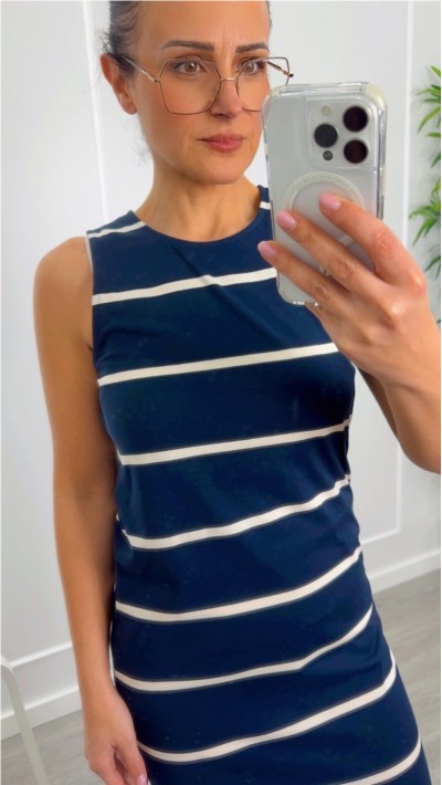 VESTIDO RESTO  ALGODÓN RAYAS FONDO BURDEOS Y AZUL MARINO