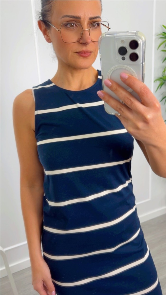 VESTIDO RESTO  ALGODÓN RAYAS FONDO BURDEOS Y AZUL MARINO