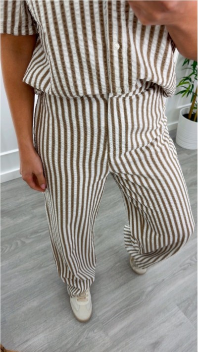 PANTALÓN TELA RAYAS CAMEL Y BLANCO