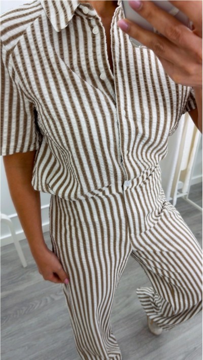 PANTALÓN TELA RAYAS CAMEL Y BLANCO 2