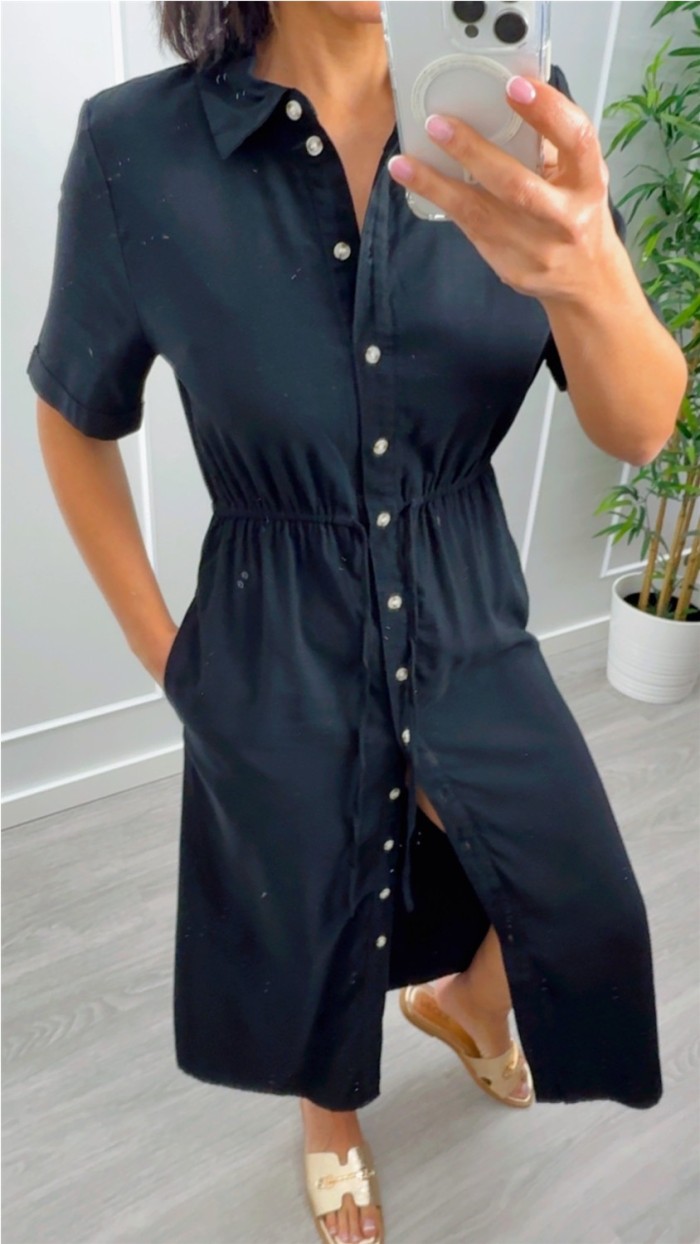 VESTIDO MIDI BASIC NEGRO BOTONES DELANTEROS