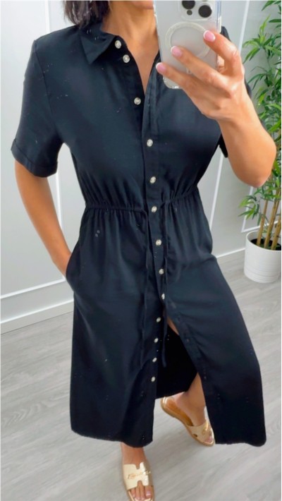 VESTIDO MIDI BASIC NEGRO BOTONES DELANTEROS