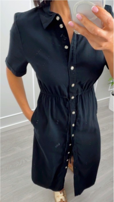 VESTIDO MIDI BASIC NEGRO BOTONES DELANTEROS
