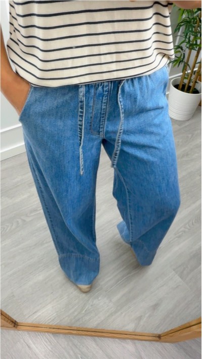 PANTALÓN VAQUERO FLUÍDO CON GOMA EN CINTURA BOLSILLO LATERAL 2