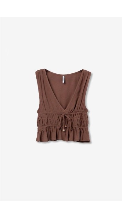 top frunce cintura escote pico