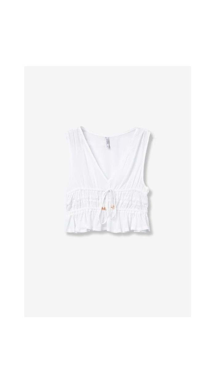 top frunce cintura escote pico