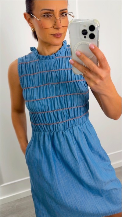 VESTIDO VAQUERO GOMAS PESPUNTE NARANJA