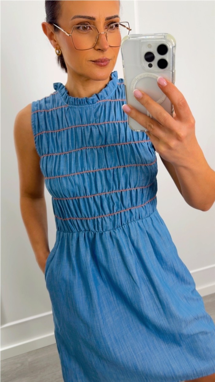 VESTIDO VAQUERO GOMAS PESPUNTE NARANJA