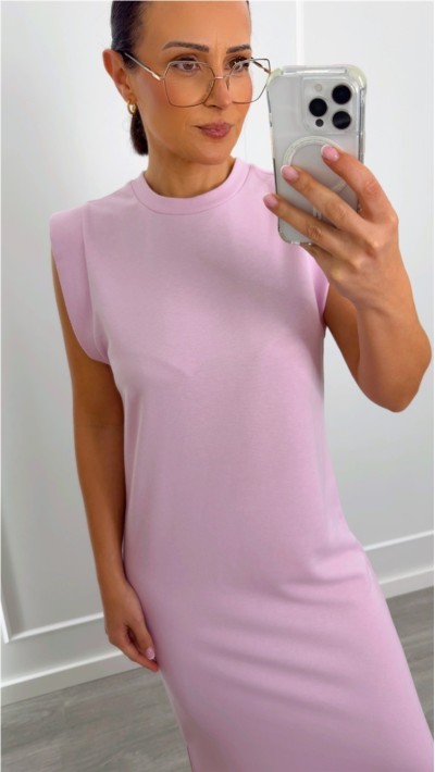 VESTIDO ALGODÓN ROSA HOMBRERAS