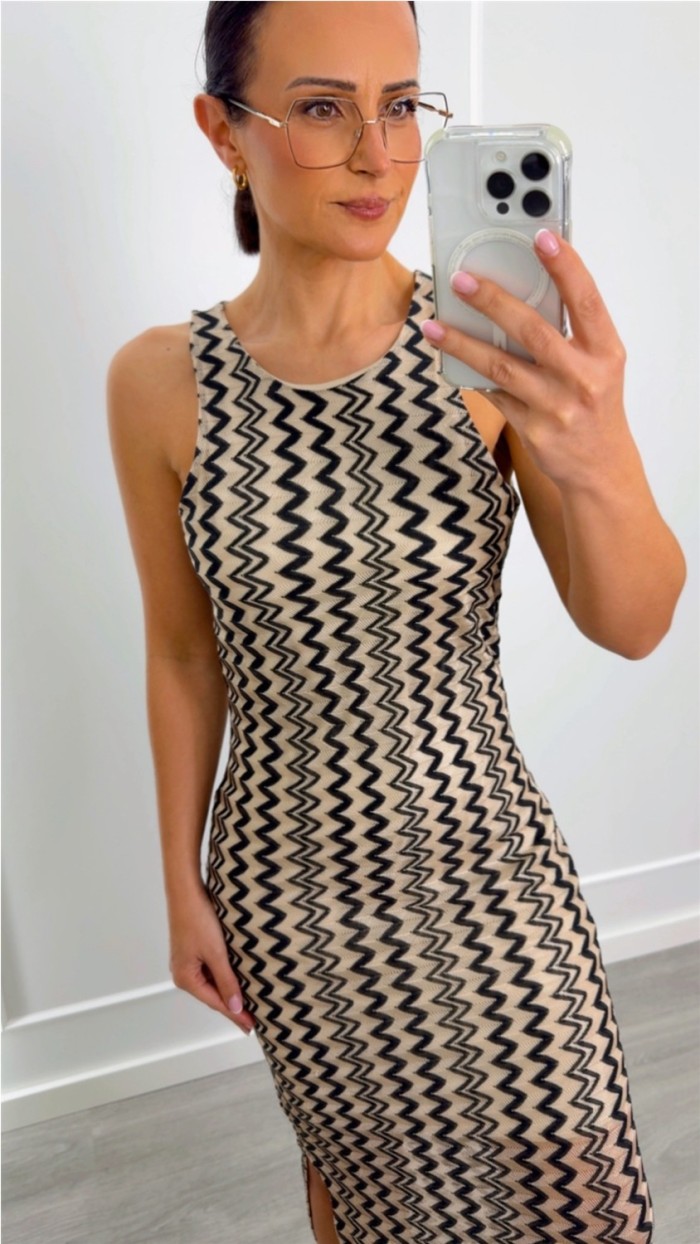 VESTIDO ESTAMPADO BRILLO COMBINADO