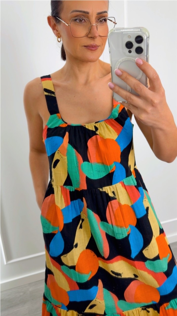 VESTIDO ESTAMPADO TIRAS CON BOLSILLOS