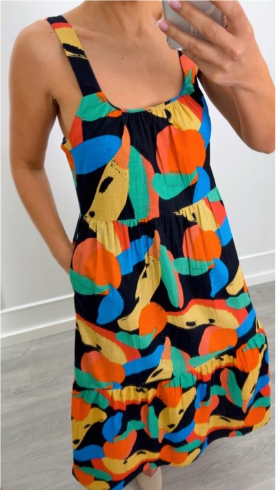 VESTIDO ESTAMPADO TIRAS CON BOLSILLOS