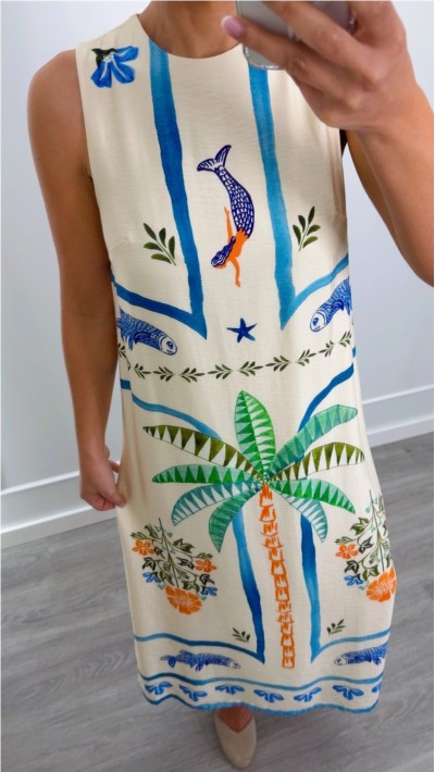 VESTIDO PALMERA FONDO BEIGE