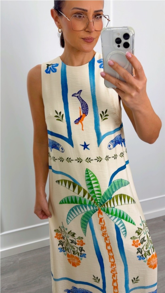 VESTIDO PALMERA FONDO BEIGE