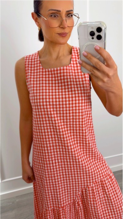 VESTIDO CUADROS VICHY ROJO VOLANTE