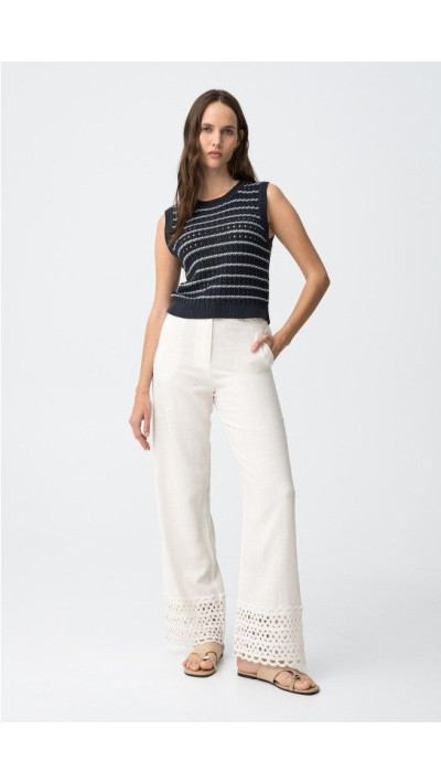 PANTALÓN LINO BORDADO CENEFA BAJO