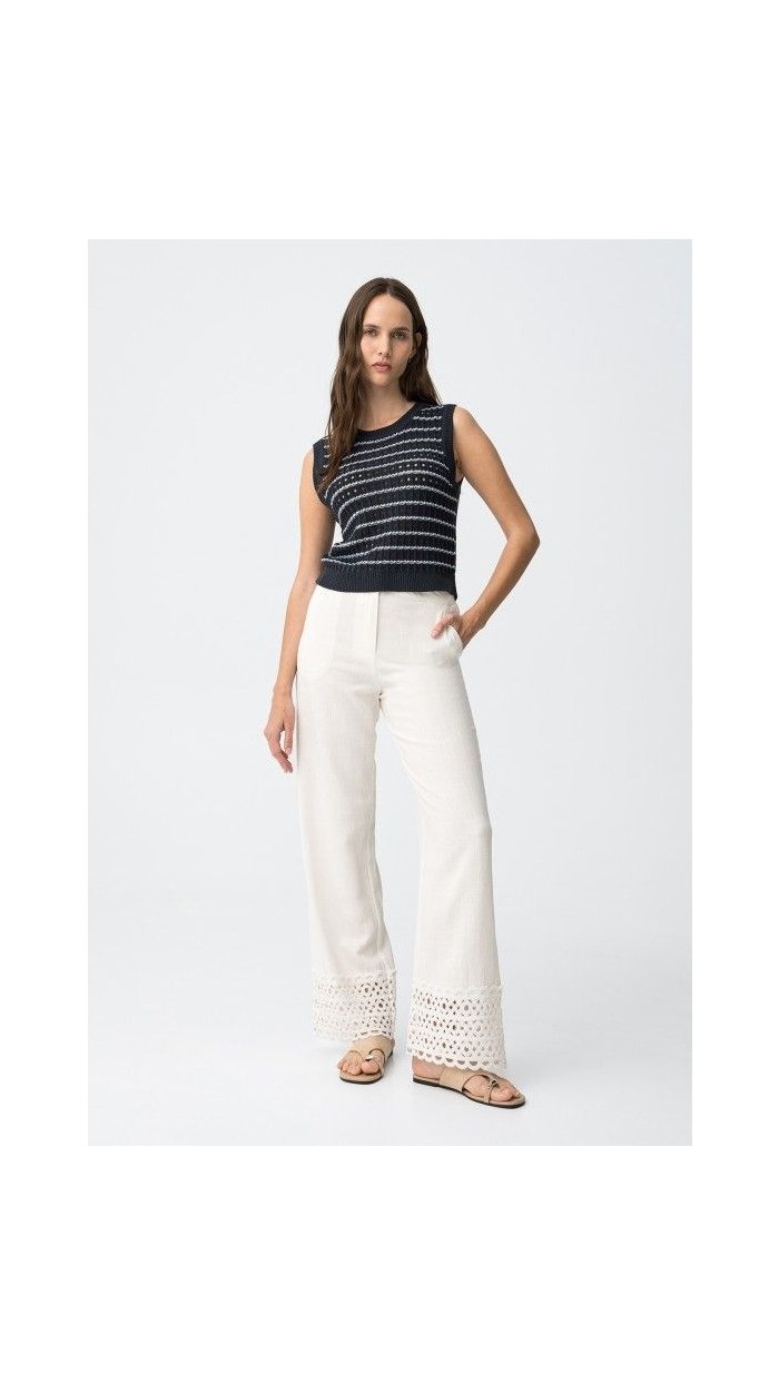 PANTALÓN LINO BORDADO CENEFA BAJO