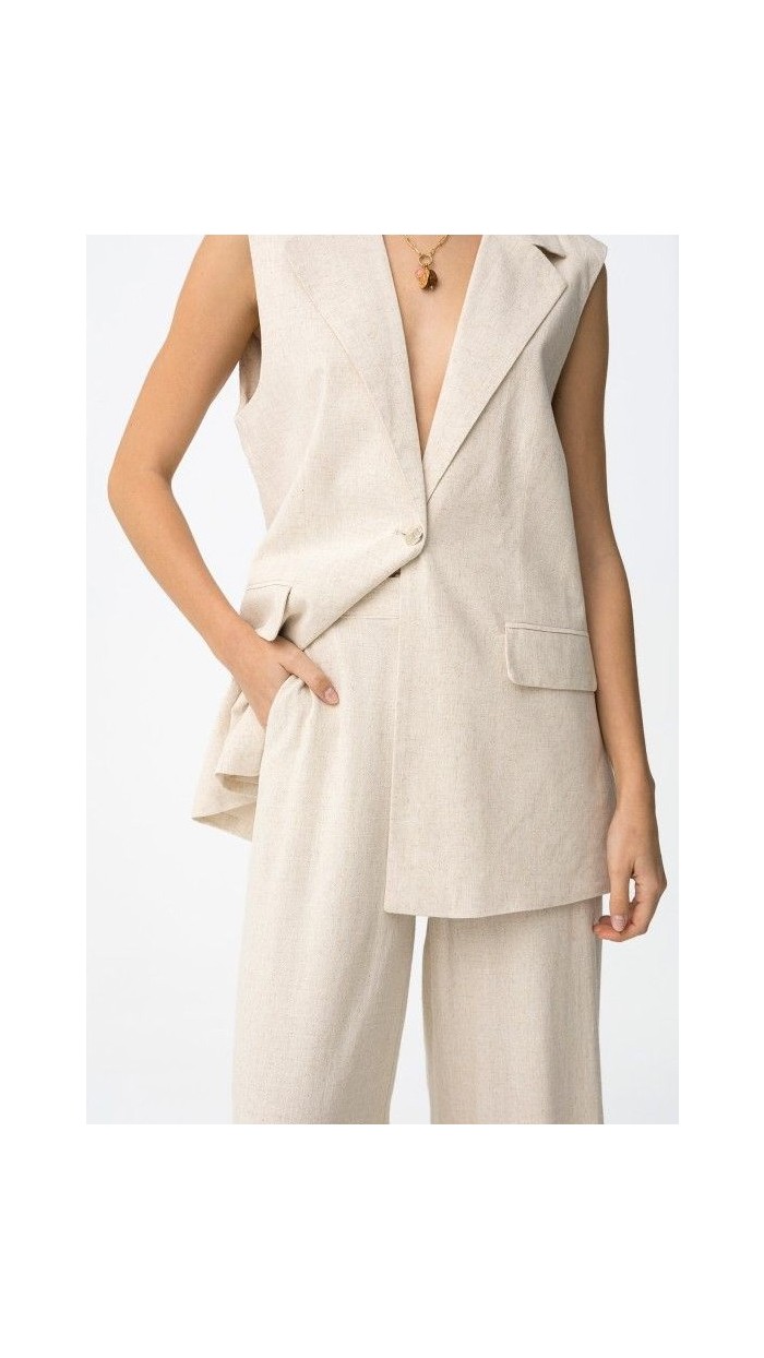 PANTALON LINO BEIGE CORTE TRAJE