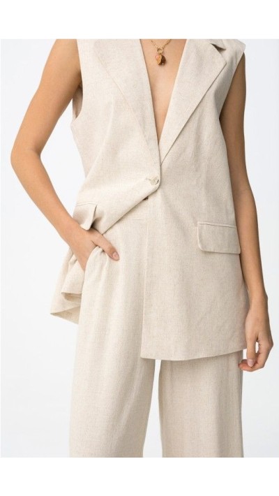 PANTALON LINO BEIGE CORTE TRAJE