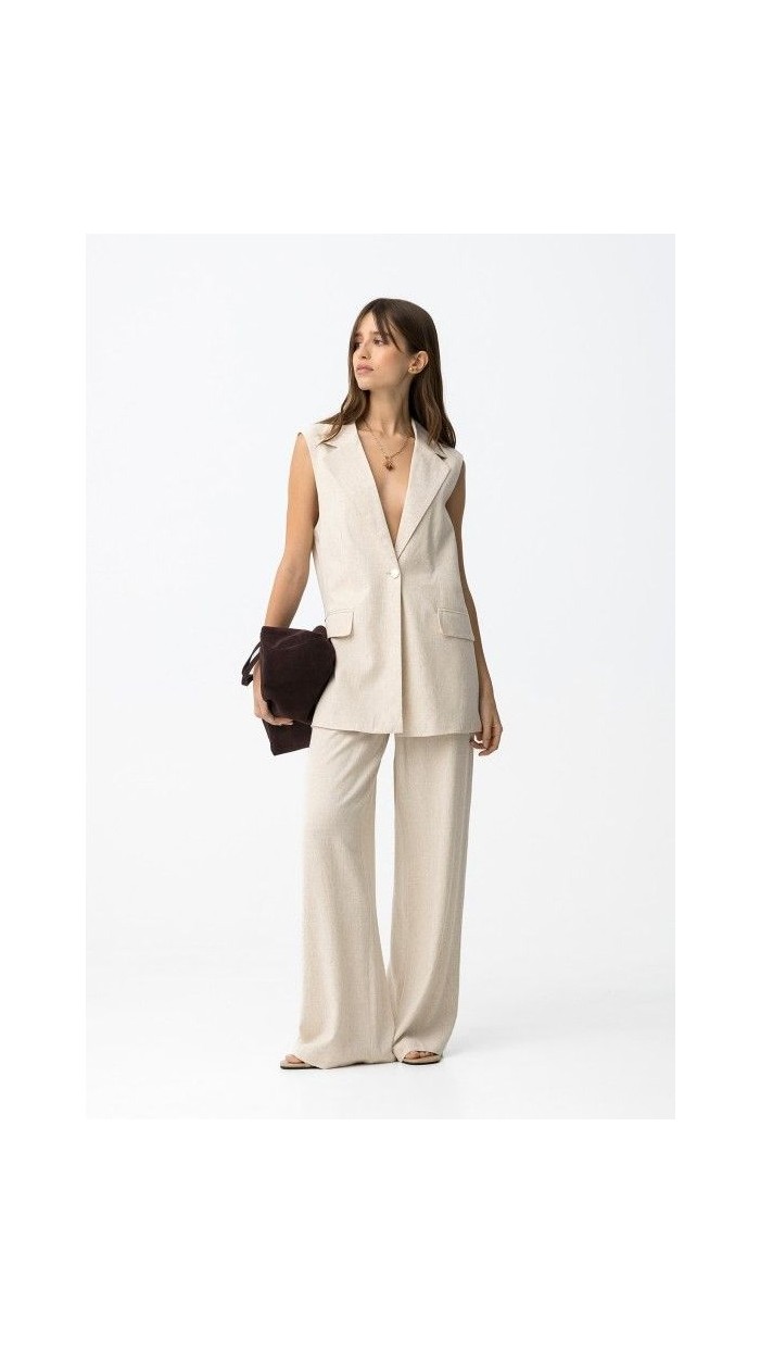 PANTALON LINO BEIGE CORTE TRAJE