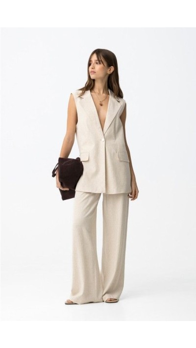 PANTALON LINO BEIGE CORTE TRAJE