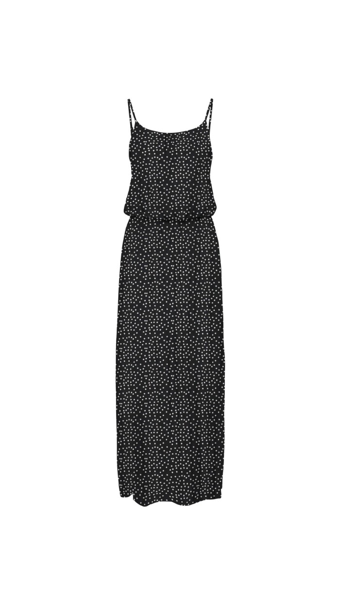 VESTIDO TIRA FINA TOPITOS FONDO NEGRO