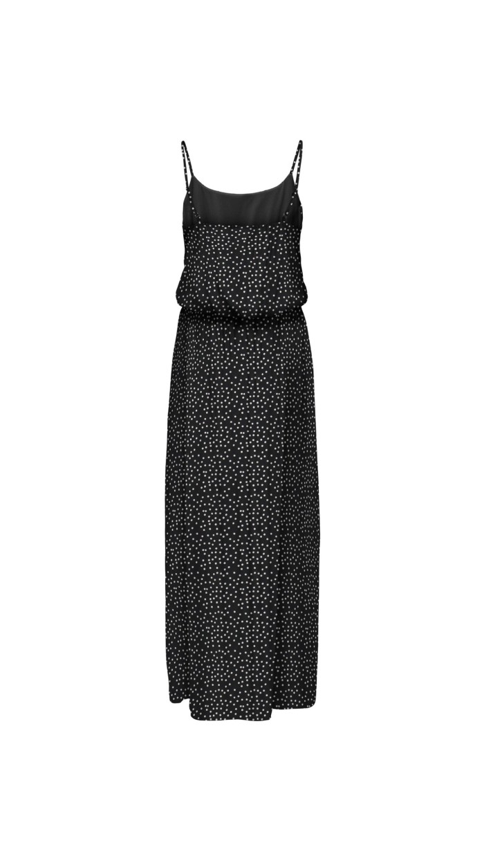 VESTIDO TIRA FINA TOPITOS FONDO NEGRO