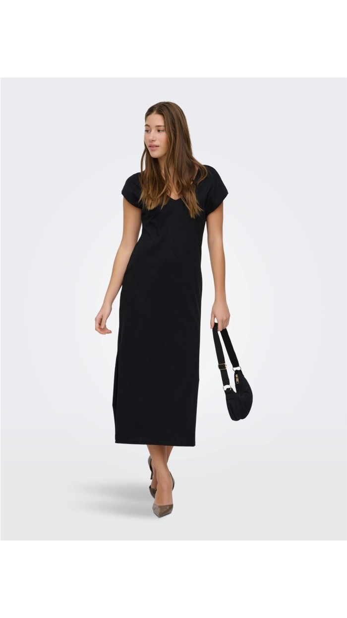 VESTIDO BASIC CUELLO PICO, NEGRO, MARRÓN Y BEIGE