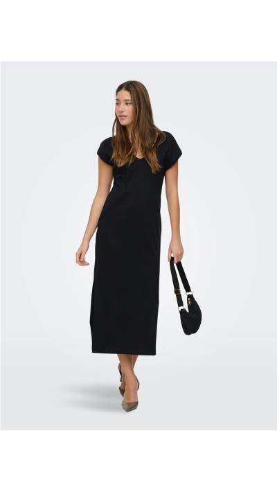 VESTIDO BASIC CUELLO PICO, NEGRO, MARRÓN Y BEIGE