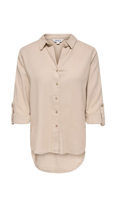 CAMISA DETALLE DE MANGA LINO BEIGE
