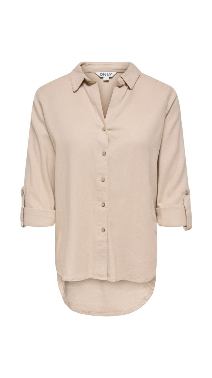 CAMISA DETALLE DE MANGA LINO BEIGE