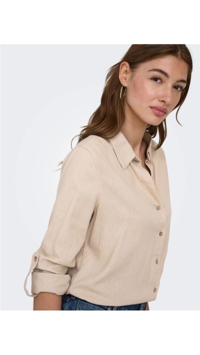 CAMISA DETALLE DE MANGA LINO BEIGE 2