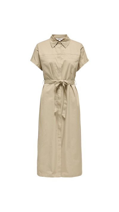 VESTIDO SAFARI DETALLE BOLSILLO PECHERA TELA GABARDINA BEIGE