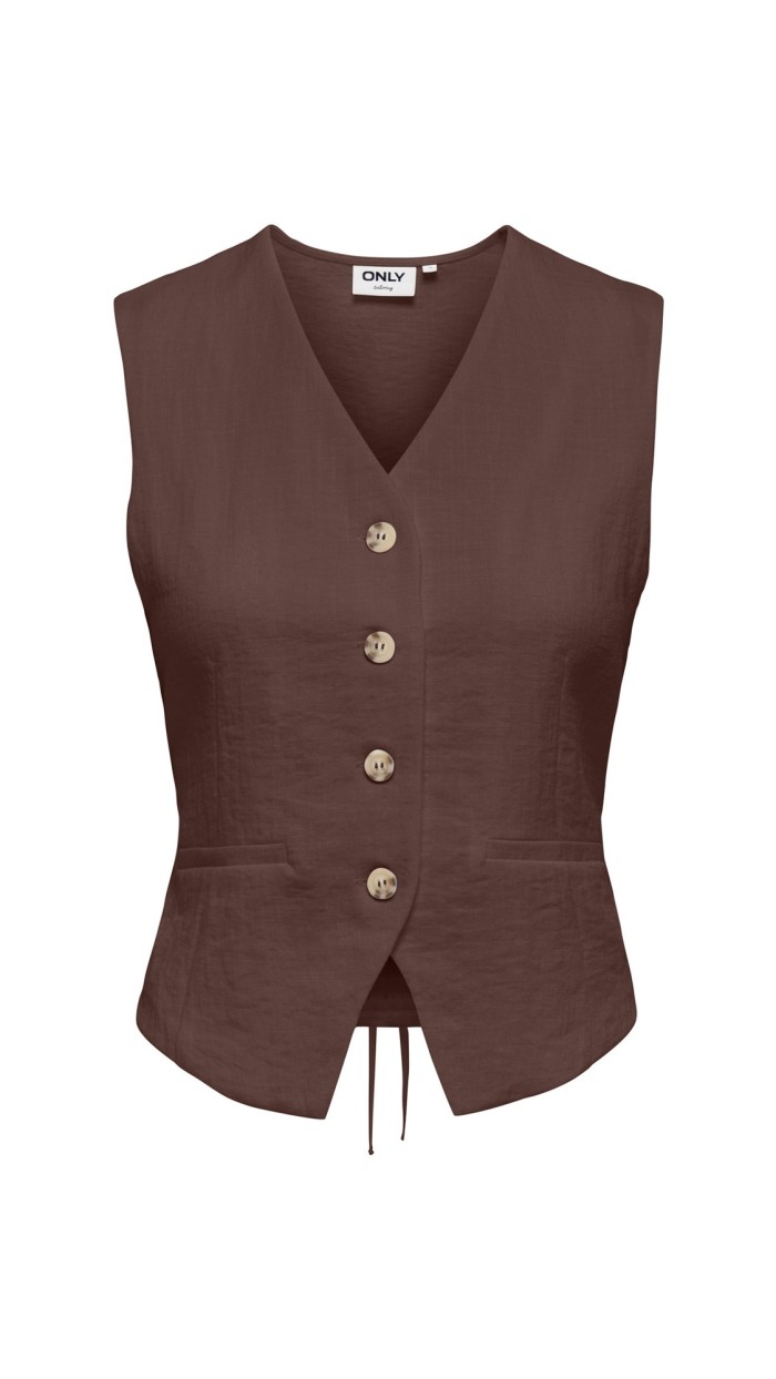 CHALECO LAZO ATRÁS MARRÓN Y BLANCO