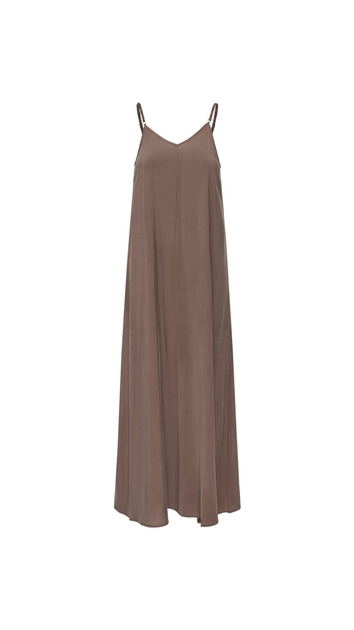 VESTIDO LISO MARRÓN GOMA ESPALDA TIRA
