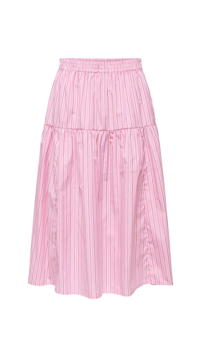 FALDA GOMA EN CINTURA RAYAS FONDO ROSA