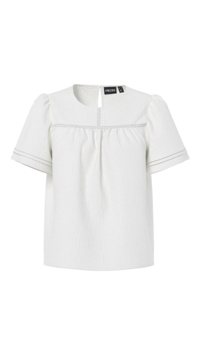 BLUSA BLANCA CON RIBETE EN HILO MANGA CORTA